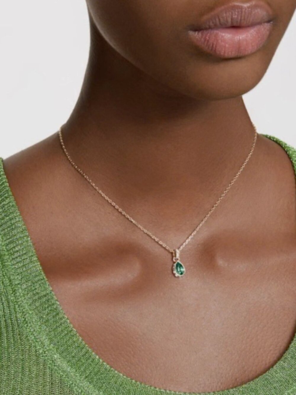 Swarovski Chroma Pendant Necklace Pear Cut Green Gold-tone Plated 5648751 - Picture 2 of 5